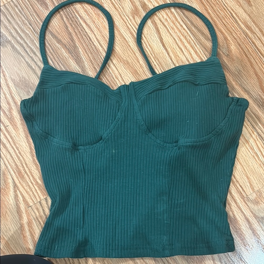 Green Ribbed Bustier Top